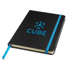 Bloco de Notas Stylebook em Pu capa preta, elástico colorido