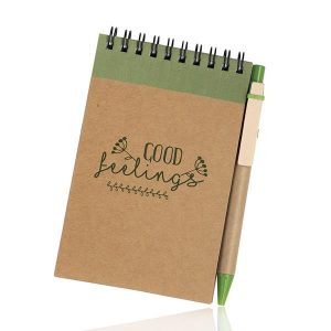 Bloco de notas A6 em cartão, com caneta