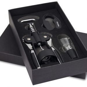 Finwine Set de vinho em aço inoxidável com saca-rolhas, abre cápsula