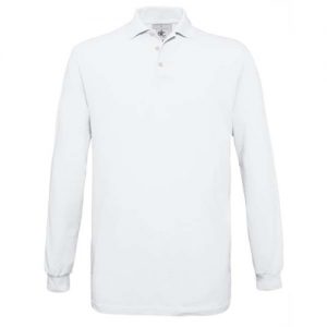 Polo B&C Safran de manga comprida 180g - Branca