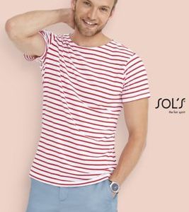 T-SHIRT ÀS RISCAS DE GOLA REDONDA PARA MILES HOMEM