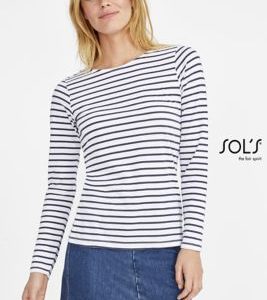 T-Shirt de Manga Comprida Às Riscas Para Senhora MARINE WOMEN