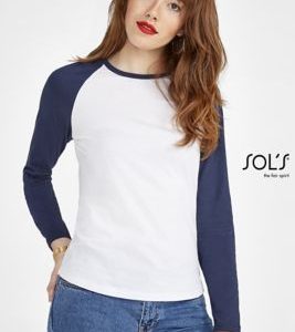 T-Shirt Bicolor Com Mangas Compridas Raglã Para Senhora MILKY LSL WOMEN