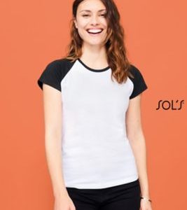 T-Shirt Bicolor Com Mangas Raglã Para Senhora MILKY